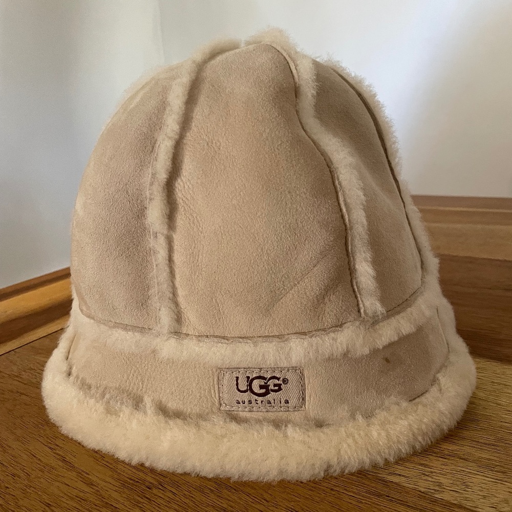 UGG Women's Water Resistant Sheepskin & Shearling Paneled Bucket Hat $165